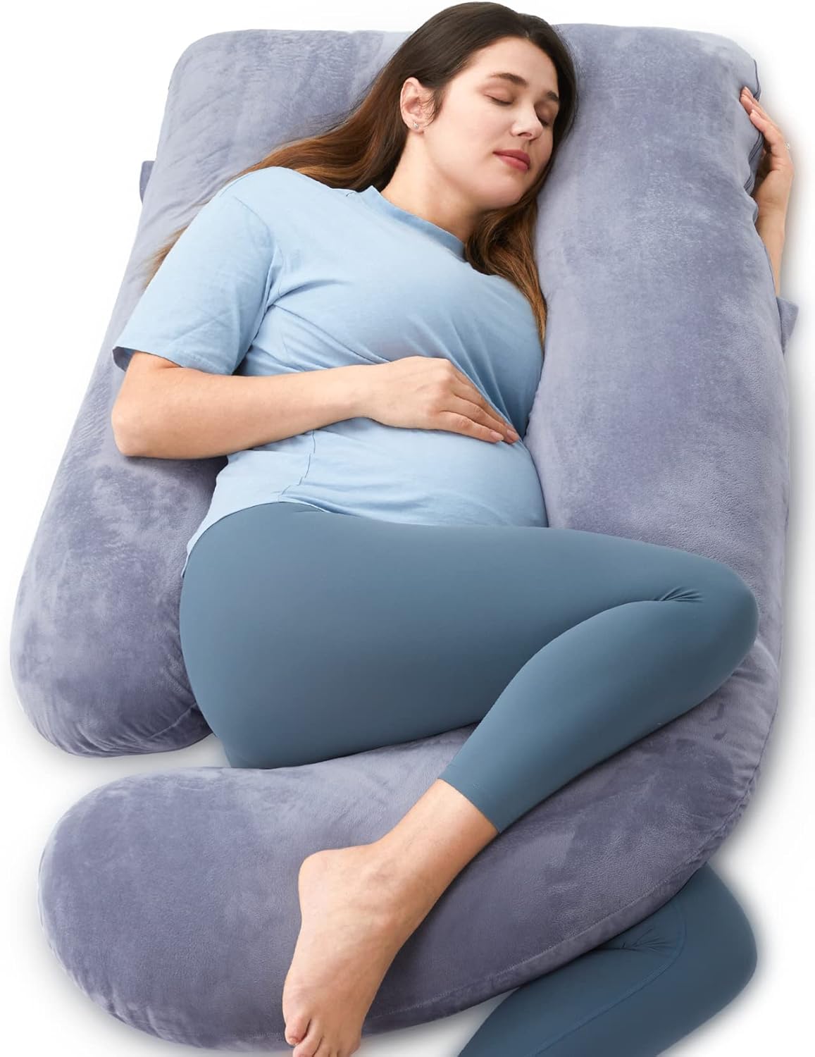 Momcozy Pregnancy Pillows, U Shaped Full Body Maternity Pillow with Removable Cover, Grey Pregnant Support Pillow for Sleeping
