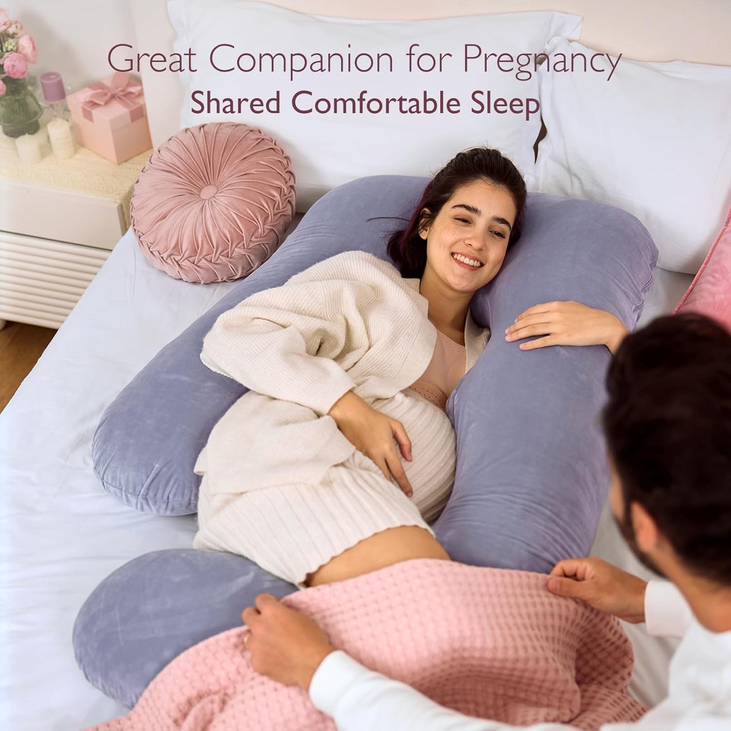 Momcozy Pregnancy Pillows, U Shaped Full Body Maternity Pillow with Removable Cover, Grey Pregnant Support Pillow for Sleeping