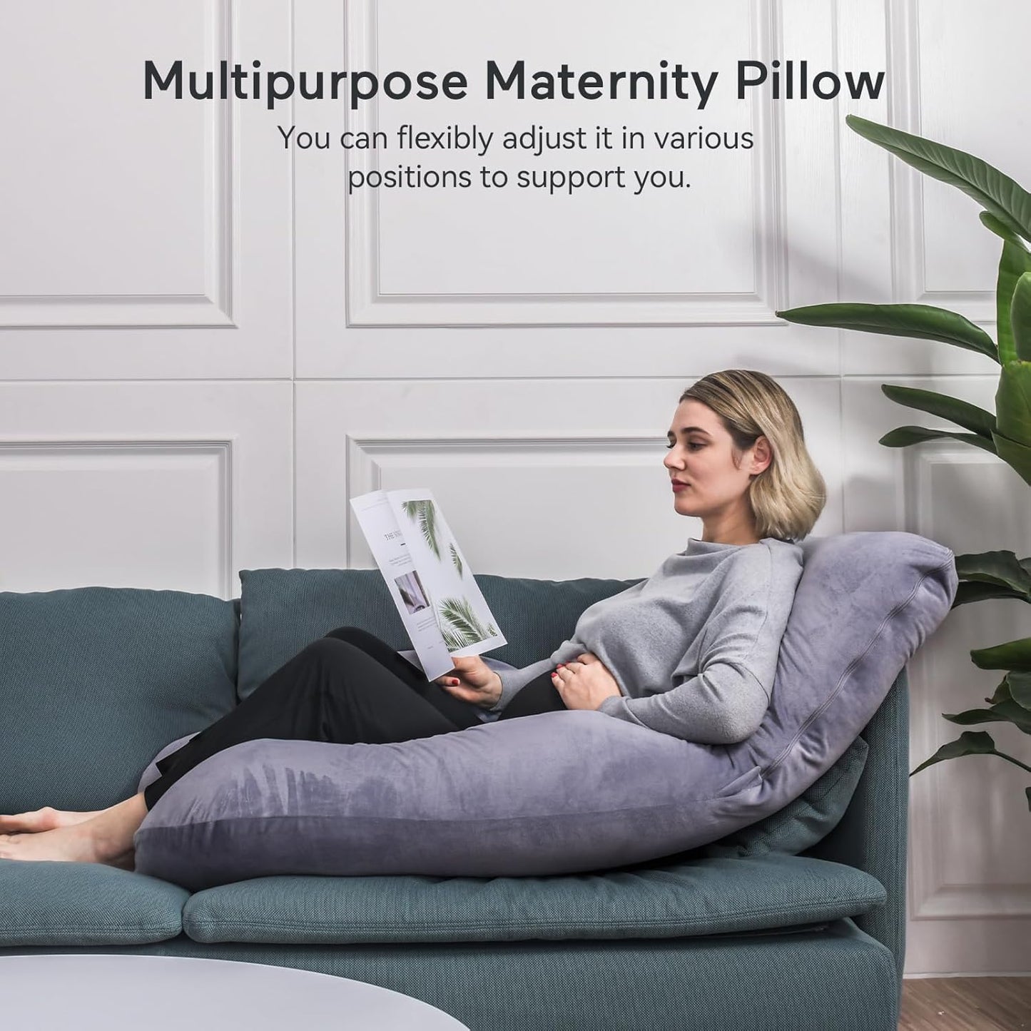 Momcozy Pregnancy Pillows, U Shaped Full Body Maternity Pillow with Removable Cover, Grey Pregnant Support Pillow for Sleeping