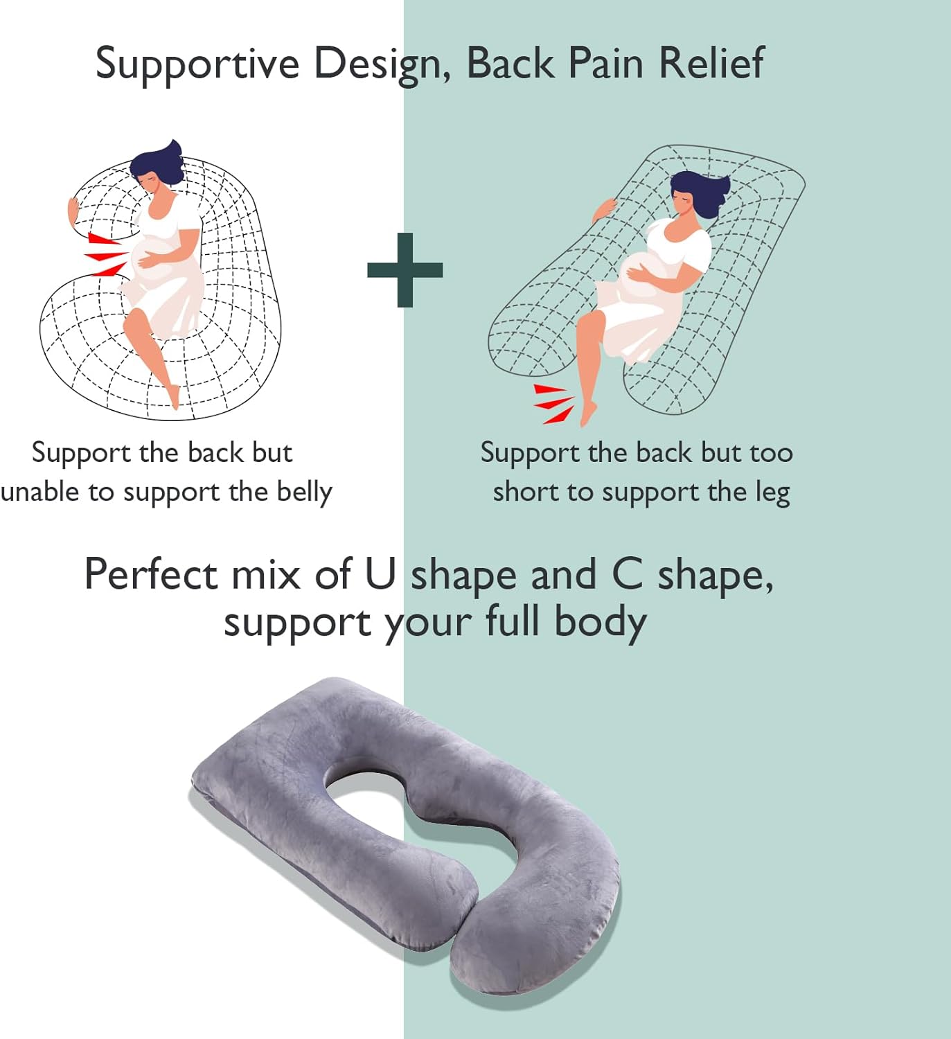 Momcozy Pregnancy Pillows, U Shaped Full Body Maternity Pillow with Removable Cover, Grey Pregnant Support Pillow for Sleeping