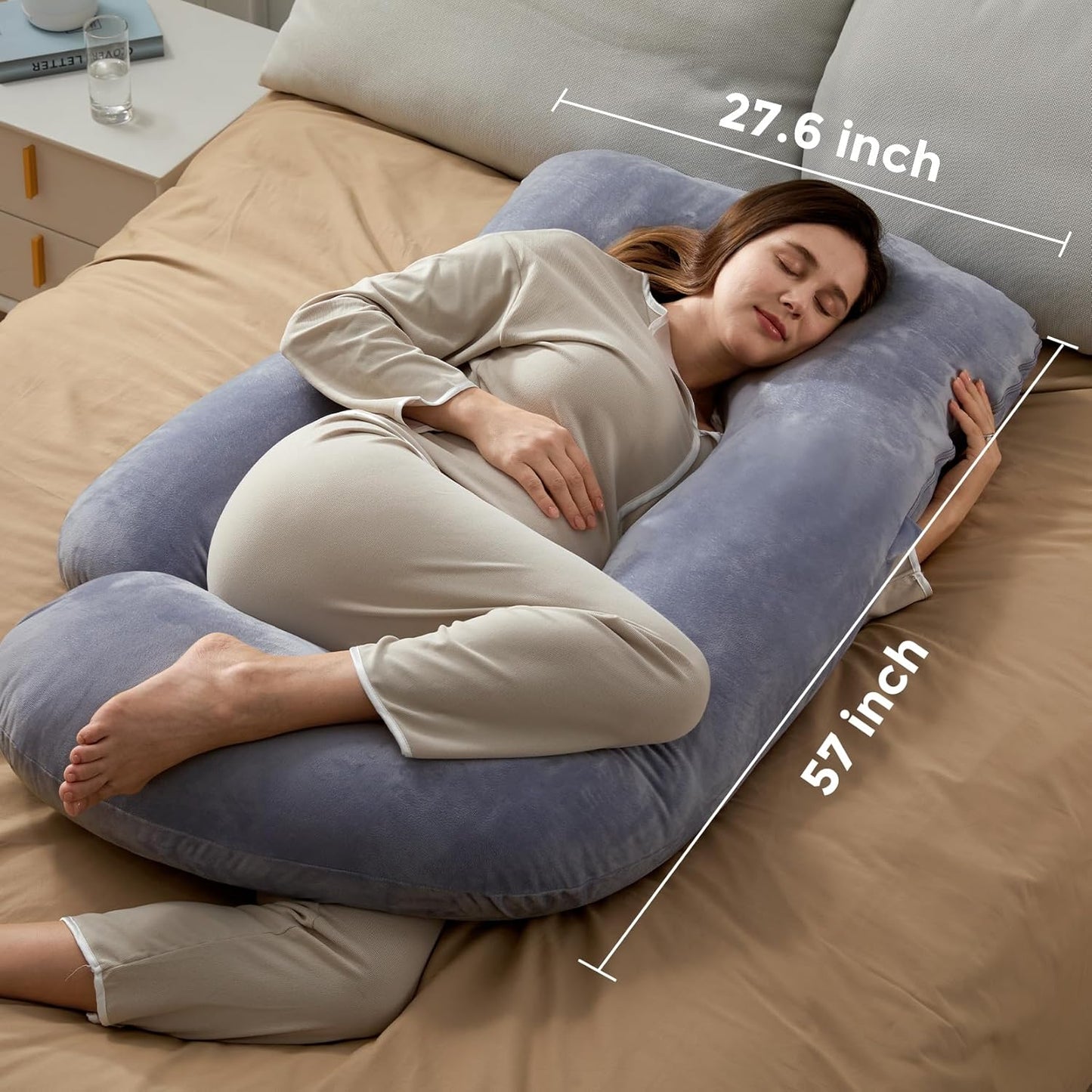 Momcozy Pregnancy Pillows, U Shaped Full Body Maternity Pillow with Removable Cover, Grey Pregnant Support Pillow for Sleeping