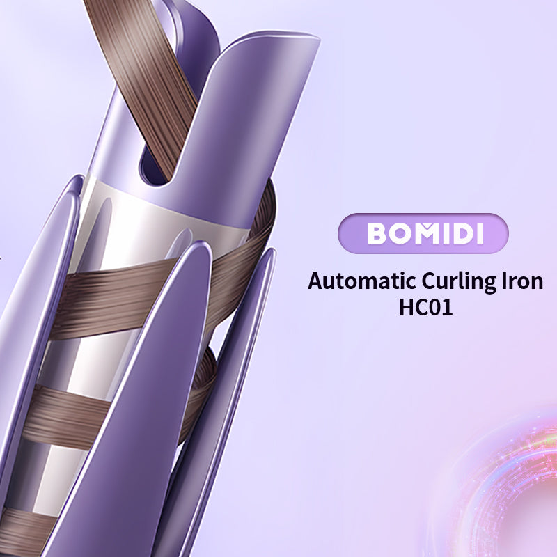 "Automatic Curling Iron – 3 Speeds, Adjustable Heat, LCD Display, Anti-Scald, 360° Swivel – Purple"
