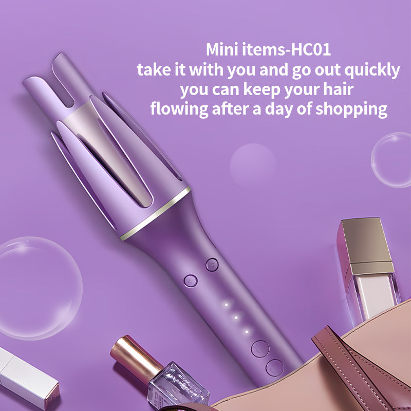 "Automatic Curling Iron – 3 Speeds, Adjustable Heat, LCD Display, Anti-Scald, 360° Swivel – Purple"
