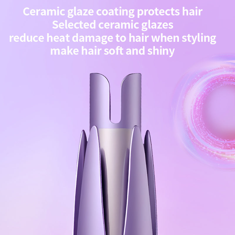 "Automatic Curling Iron – 3 Speeds, Adjustable Heat, LCD Display, Anti-Scald, 360° Swivel – Purple"