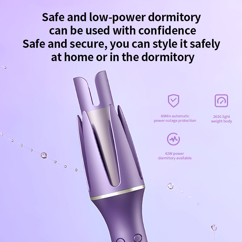 "Automatic Curling Iron – 3 Speeds, Adjustable Heat, LCD Display, Anti-Scald, 360° Swivel – Purple"