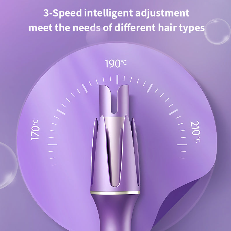 "Automatic Curling Iron – 3 Speeds, Adjustable Heat, LCD Display, Anti-Scald, 360° Swivel – Purple"