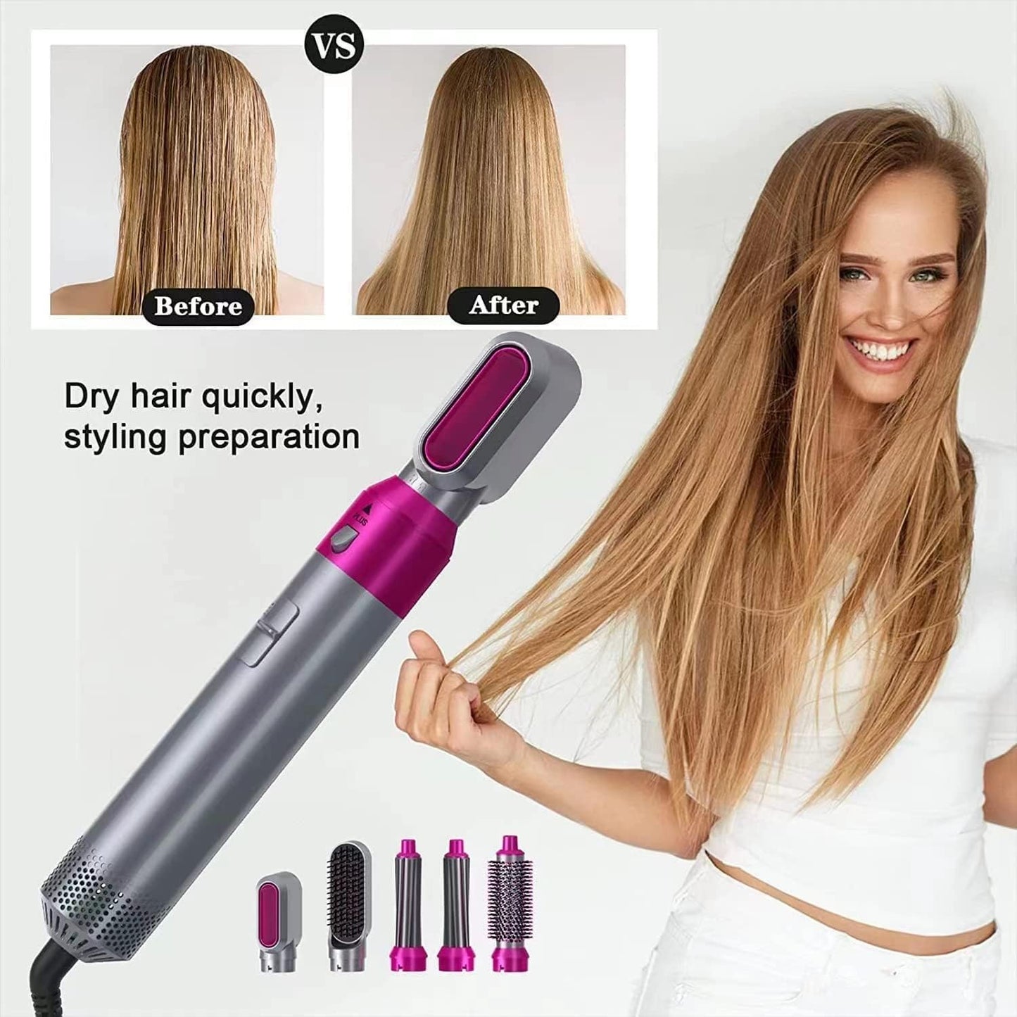 5-in-1 Hot Air Hair Dryer and Curler Tool Set – Multi-Function Hair Styler for Curling, Drying, Straightening, Volumizing, and Smoothing
