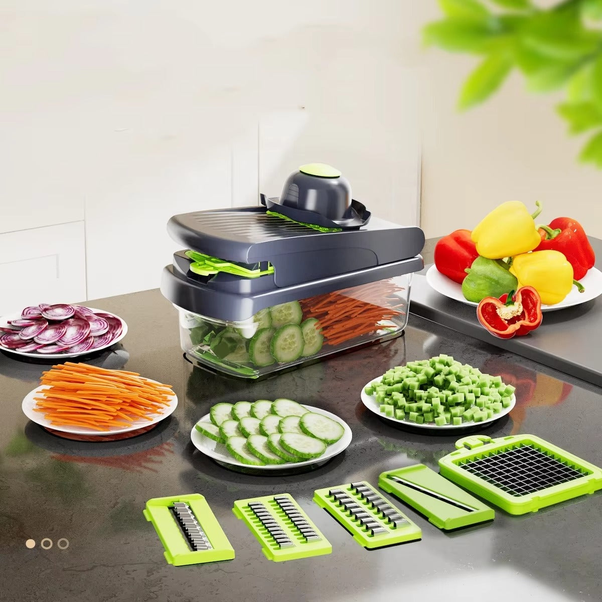 Multipurpose 12in1Dual Use Stainless Steel Blades Filtering Salad Vegetable Chopper Set