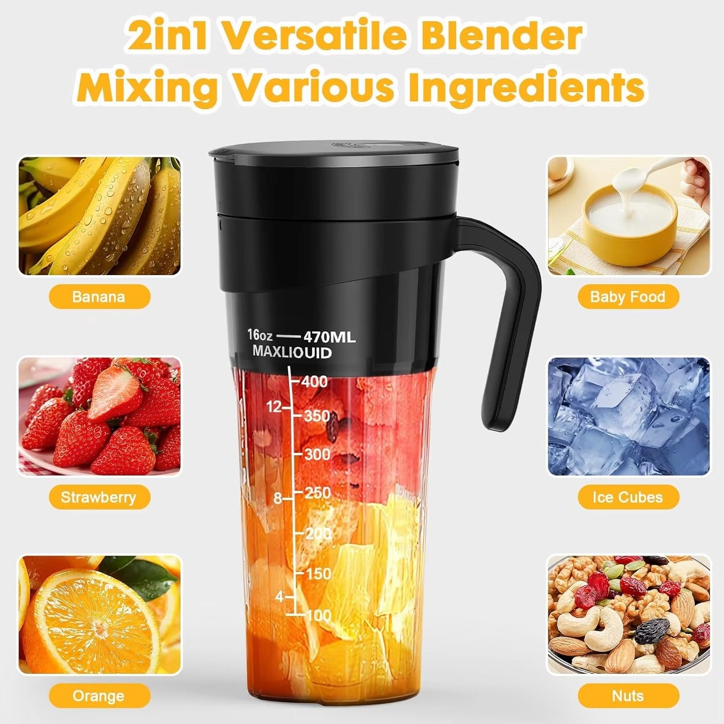 Ligkevan Type-C USB Rechargeable 150W Power Fresh Juice Ice Mini Bottle Cup Personal Blenders Juicers Portable Blender Juicer