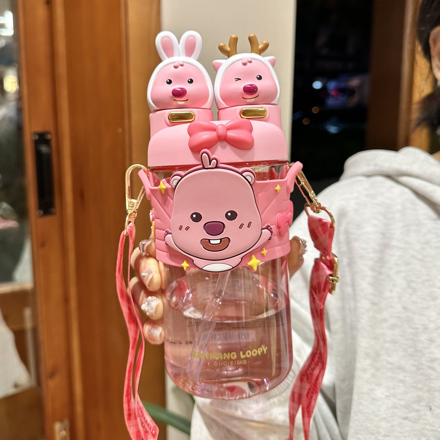 700ml Kids Dual-Drink Water Bottle with Straw and Strap Sippy Cup Portable Plastic Cartoon Capybara Water Cup For Boys Girls