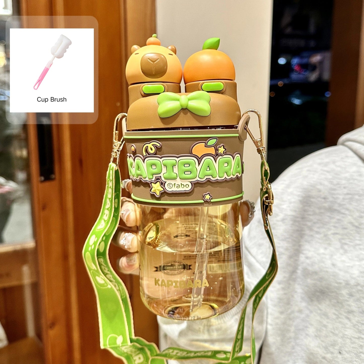 700ml Kids Dual-Drink Water Bottle with Straw and Strap Sippy Cup Portable Plastic Cartoon Capybara Water Cup For Boys Girls