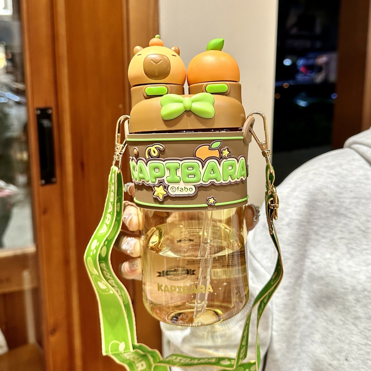 700ml Kids Dual-Drink Water Bottle with Straw and Strap Sippy Cup Portable Plastic Cartoon Capybara Water Cup For Boys Girls