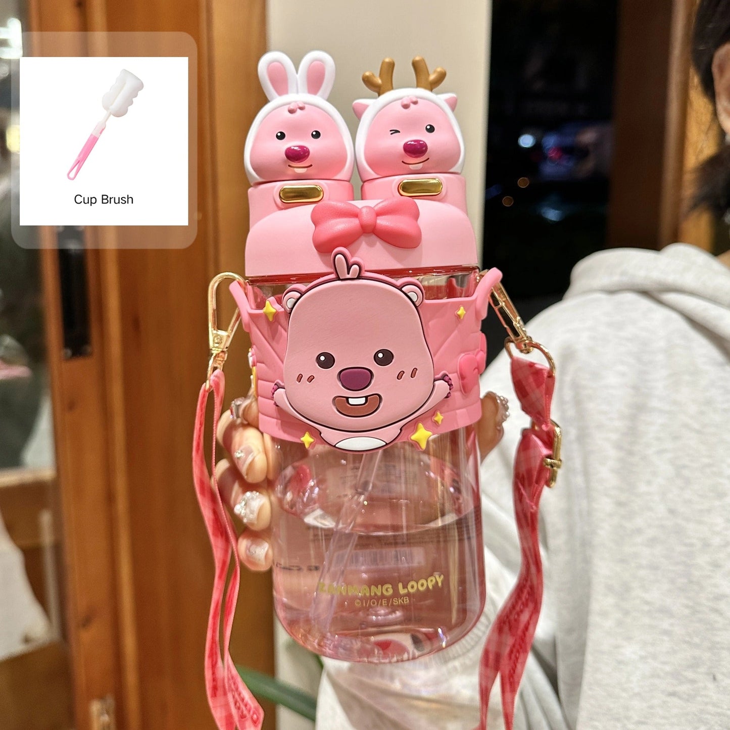 700ml Kids Dual-Drink Water Bottle with Straw and Strap Sippy Cup Portable Plastic Cartoon Capybara Water Cup For Boys Girls
