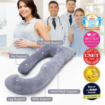 Momcozy Pregnancy Pillows, U Shaped Full Body Maternity Pillow with Removable Cover, Grey Pregnant Support Pillow for Sleeping