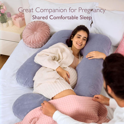 Momcozy Pregnancy Pillows, U Shaped Full Body Maternity Pillow with Removable Cover, Grey Pregnant Support Pillow for Sleeping