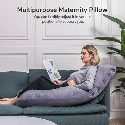 Momcozy Pregnancy Pillows, U Shaped Full Body Maternity Pillow with Removable Cover, Grey Pregnant Support Pillow for Sleeping