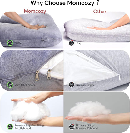 Momcozy Pregnancy Pillows, U Shaped Full Body Maternity Pillow with Removable Cover, Grey Pregnant Support Pillow for Sleeping