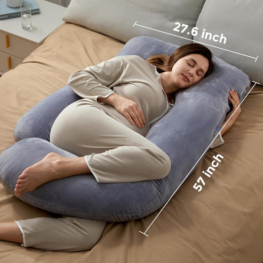 Momcozy Pregnancy Pillows, U Shaped Full Body Maternity Pillow with Removable Cover, Grey Pregnant Support Pillow for Sleeping