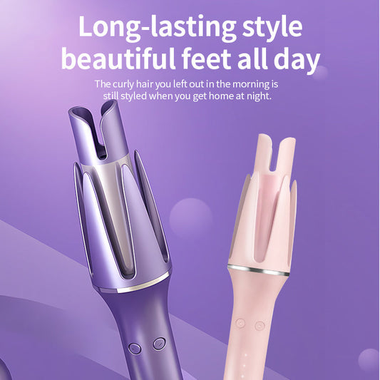 "Automatic Curling Iron – 3 Speeds, Adjustable Heat, LCD Display, Anti-Scald, 360° Swivel – Purple"