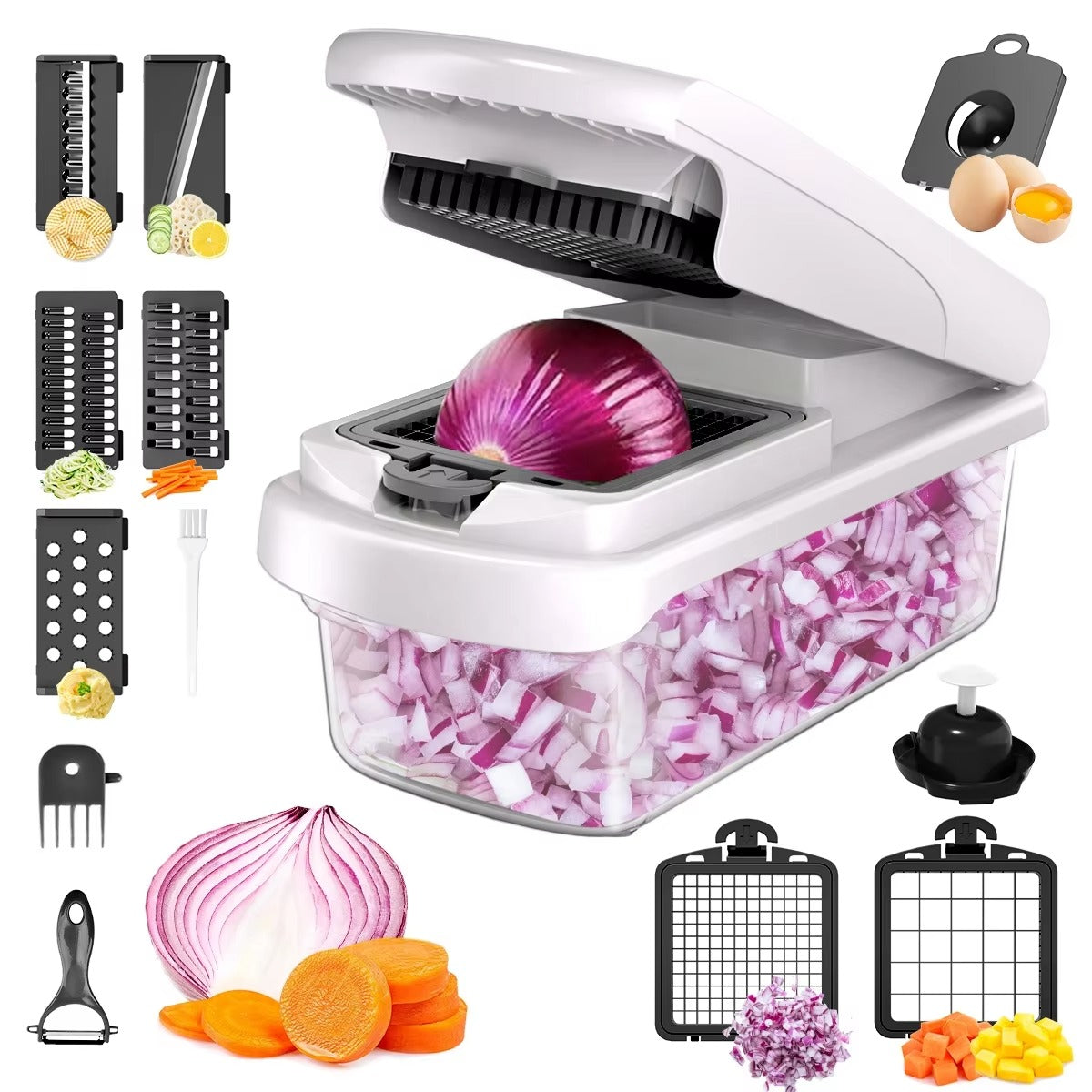 Multipurpose 12in1Dual Use Stainless Steel Blades Filtering Salad Vegetable Chopper Set