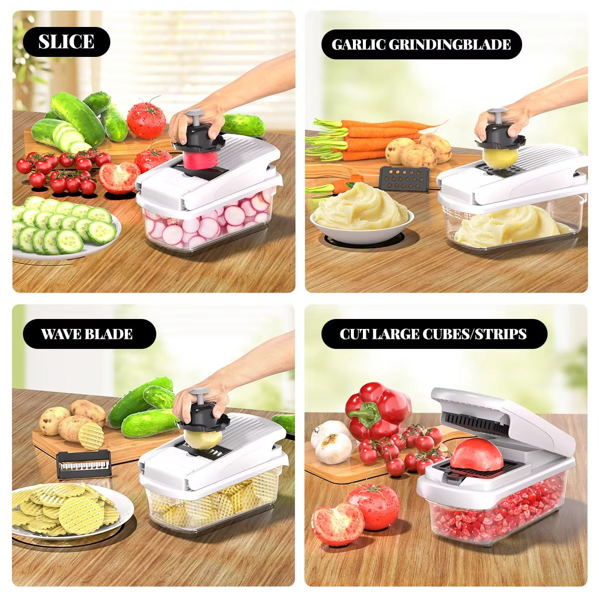 Multipurpose 12in1Dual Use Stainless Steel Blades Filtering Salad Vegetable Chopper Set