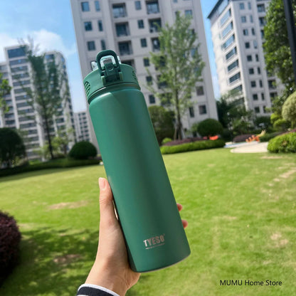 Tyeso 600/750ML Thermos Bottle With Straw Stainless Steel Car Thermal Cup Sports Water Bottles Keeps Cold and Heat Thermal Mug