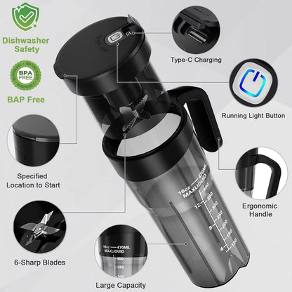 Ligkevan Type-C USB Rechargeable 150W Power Fresh Juice Ice Mini Bottle Cup Personal Blenders Juicers Portable Blender Juicer