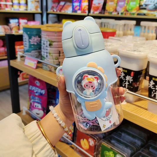 600ML Cartoon Kids Water Bottle Plastic Water Cup With Straw For Children School Leak Proof Outdoor Drinking Bottle Tumbler  small description