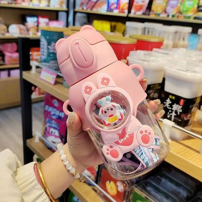 600ML Cartoon Kids Water Bottle Plastic Water Cup With Straw For Children School Leak Proof Outdoor Drinking Bottle Tumbler  small description